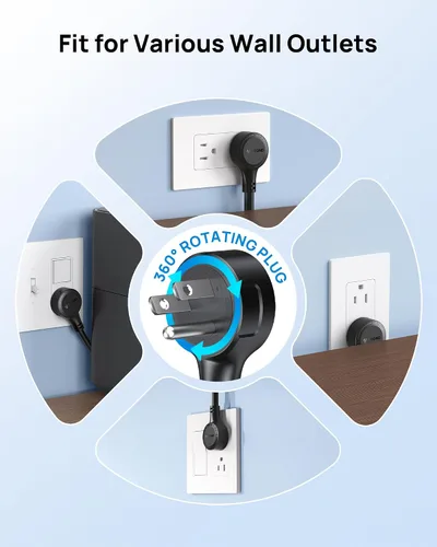 Vista 2 de Trond - Regleta protectora contra sobretensiones de montaje en pared con enchufe giratorio 360, 3 pies 4 AC, 3 USB-C & 1 USB-A, 1440J, 13A/1625W