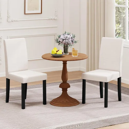 Vista 9 de COSTWAY Juego de 2 sillas de comedor sin brazos de tela, sillas laterales tapizadas de cocina con patas de madera de goma, asiento acolchado y Beige