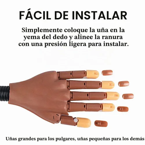 Vista 6 de Mano de práctica para uñas acrílicas, mano profesional de práctica de uñas para entrenamiento, mano de maniquí falsa ajustable con 100 puntas