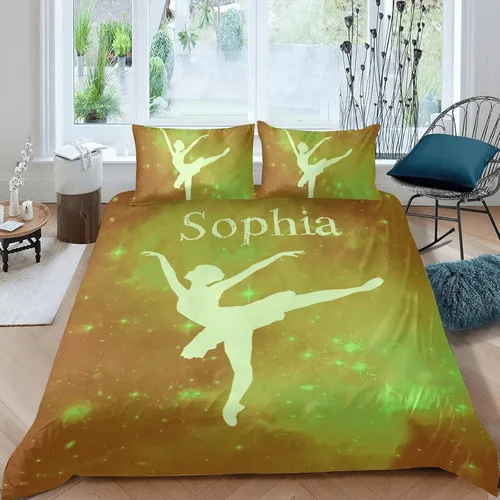 Vista 10 de Juego de ropa de cama personalizada de 3 piezas para niñas con mosca de gimnasia, tamaño individual, funda de edredón personalizada con nombre