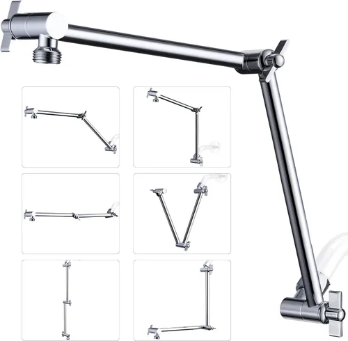 Vista 16 de G-Promise Brazo de Extensión para Cabezal de Ducha de 13 Pulgadas, Extensor de Latón Macizo Ajustable en Altura y Ángulo, Eleva o Baja la Ducha