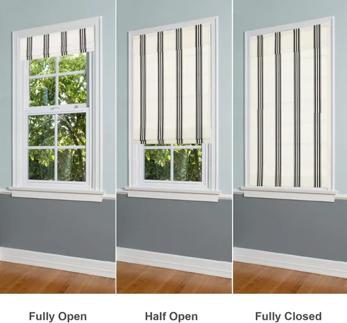Vista 4 de Persianas romanas sin cordón, persianas romanas para ventanas con rayas negras de bloqueo total premium, persianas romanas personalizadas de tela