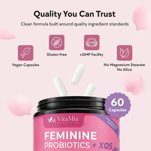 Vista 5 de VitaMia - Probióticos femeninos para mujeres: probióticos para mujeres, cuidado femenino avanzado con 10 mil millones de UFC más prebióticos XOS