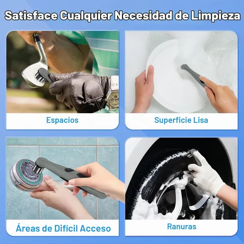 Vista 6 de Cepillo de limpieza eléctrico recargable con cabezales de cepillo múltiples 4 en 1 y cable USB, cepillo motorizado inalámbrico para interiores
