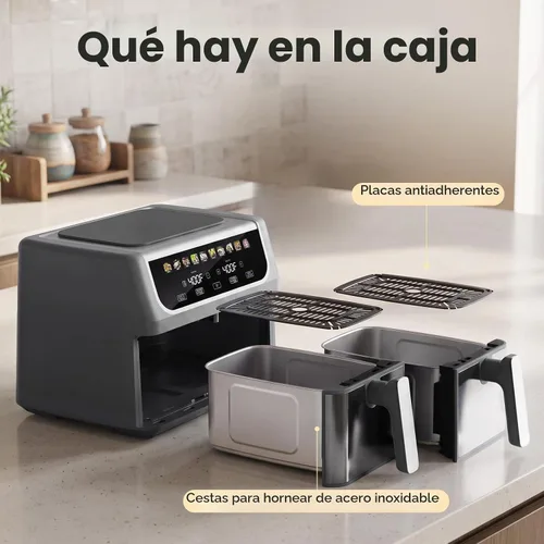 Vista 7 de Freidora de aire de 2 cestas de 9.5 cuartos de galón, freidora de aire doble 10 en 1 con placa de cerámica para verduras, temperatura ancha de 80 a