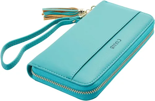 Vista 2 de carteras para mujeres, doblada, para muñeca, damas bolso largo con correa.