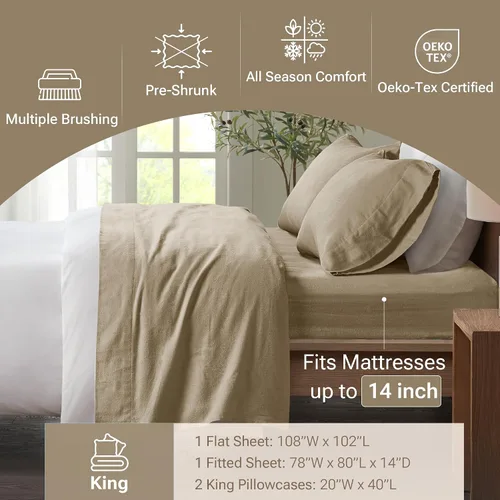 Vista 110 de Sleep Philosophy - True North - Juego de sábanas de franela, 100% de algodón, cómodo, bonito y muy suave, con bolsillo elástico que se adapta a