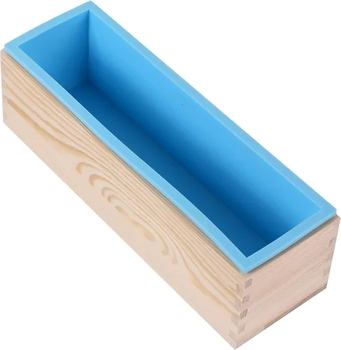 Vista 4 de KEILEOHO Paquete de 2 moldes de silicona para jabón, molde de pan de jabón de 42 onzas con caja y cubierta de madera, moldes de jabón rectangulares