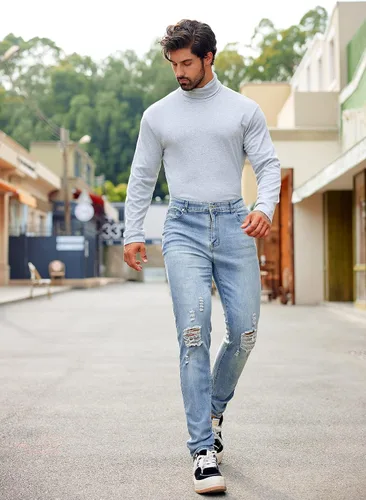 Vista 72 de Camiseta de manga larga para hombre, ajustada, ligera, con cuello de tortuga
