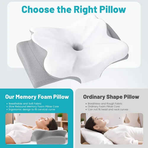 Vista 2 de CloudBliss Almohada cervical, almohada de espuma viscoelástica, altura ajustable, almohadas de apoyo para el cuello para dormir, almohada cervical