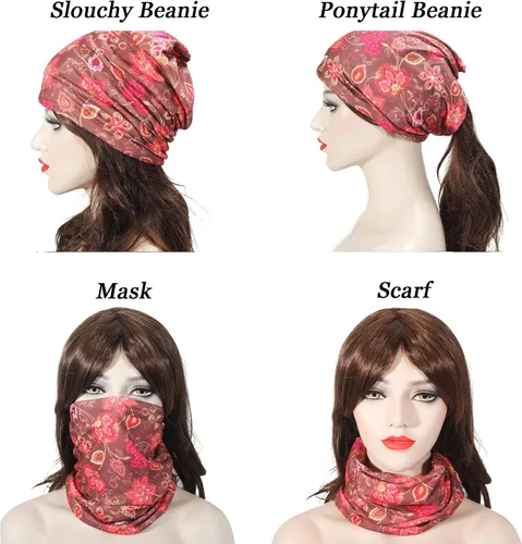 Vista 4 de ZLYC Gorro holgado de moda para mujer, para verano, bufanda infinita, gorro de calavera