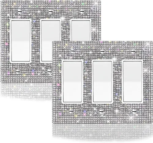 Vista 9 de Cubierta decorativa para interruptor de diamantes de imitación plateados brillantes, placa de pared de una sola banda 1 unidad-XKSZ 1