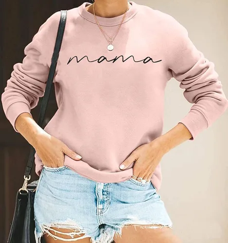 Vista 3 de Sudadera de cuello redondo para mujer, con estampado de letras, manga larga, holgada, a la moda