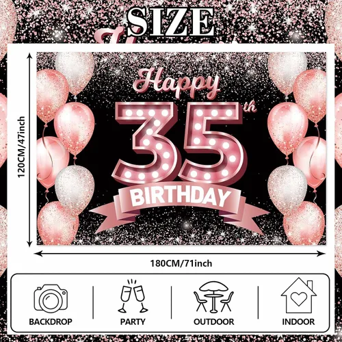 Vista 305 de Cartel de feliz cumpleaños décimo oro rosa, telón de fondo, saludos a 10 años, globos de confeti, decoración temática para niñas de 10 años