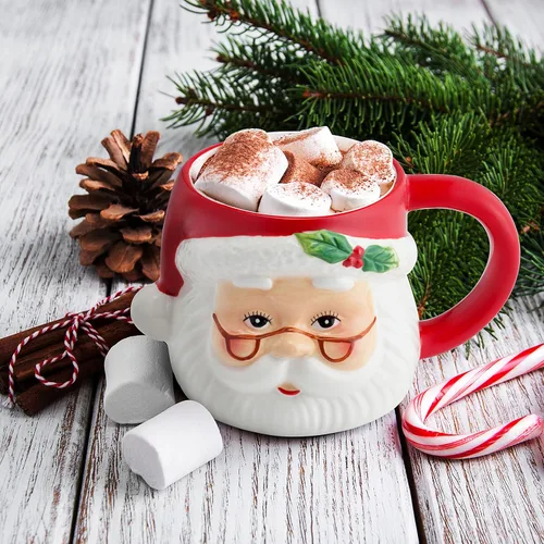 Vista 2 de Taza de Papá Noel de 16 oz Rojo
