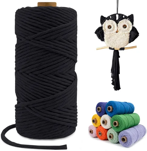 Vista 119 de Cuerda de macramé de una sola hebra de 0.197 in x 110 yardas, cuerda de macramé de algodón natural de 0.197 in, cuerda de algodón grueso para colgar