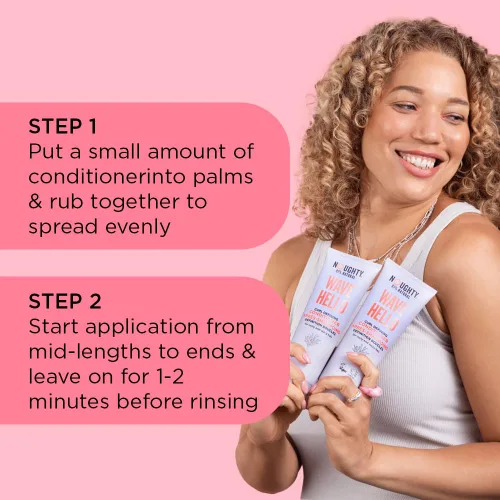 Vista 4 de Noughty Acondicionador definidor 97% Natural Wave Hello Curl para acondicionar, suavizar y definir los rizos con extracto de algas marinas y aceite