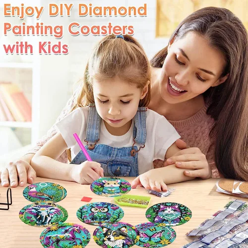Vista 3 de ijbnhd 8 posavasos de pintura de diamantes de animales, posavasos de arte de diamantes con soporte para principiantes y adultos, suministros