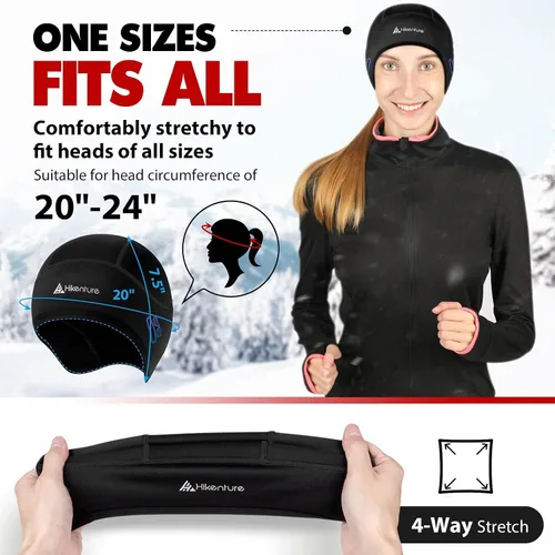Vista 5 de Hikenture Gorro de calavera para casco con cola de caballo, gorro térmico de invierno para mujer, gorro de ciclismo para correr, gorro con agujeros