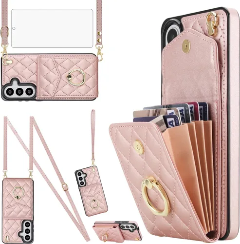 Vista 15 de Asuwish Funda de teléfono para Samsung Galaxy S26 Ultra 5G Wallet Cell Cover con protector de pantalla de vidrio templado, correa para la muñeca