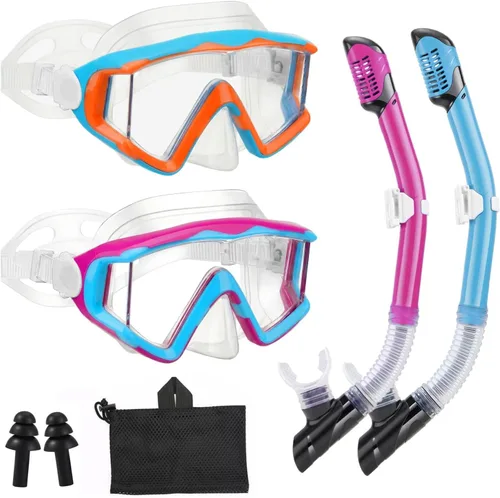 Vista 21 de Equipo de esnórquel para adultos, jóvenes y niños, juego de máscara de esnórquel, máscara de buceo, gafas de natación, máscara de buceo, a prueba