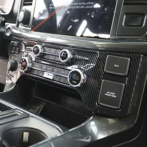 Vista 3 de Cubierta del panel de control central de fibra de carbono Tirm para Ford F150 2021+(aire acondicionado A/C)
