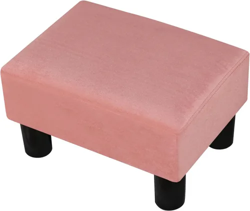 Vista 15 de Adeco Reposapiés otomano tapizado de lino de 15.4 pulgadas, pequeño taburete acolchado y asiento decorativo con patas de aspecto de madera, taburete