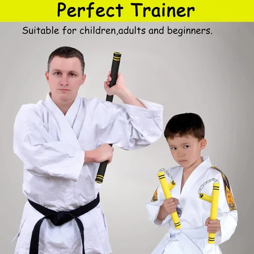 Vista 6 de Nunchakus de entrenamiento de goma espuma seguros con cadena de acero para niños, adultos y principiantes, para la práctica y el entrenamiento