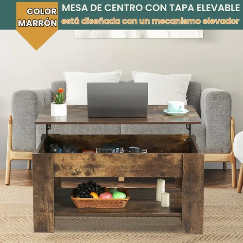 Vista 3 de PayLessHere Mesa de Centro con Tapa Elevable Mesas de Centro con Compartimento Oculto y Estante de Almacenamiento Tablero de Madera Elevable Mesa