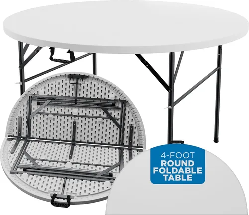 Vista 6 de Sorfey Mesa de cóctel plegable redonda, mesa plegable de altura de barra, 31.5 "redonda, plástico blanco