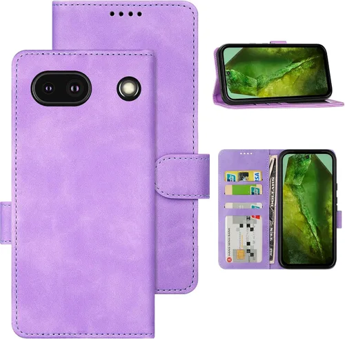 Vista 12 de Funda tipo cartera con tapa para Google Pixel 6a, [piel sintética + parachoques de TPU] [3 ranuras para tarjetas] [función de soporte]