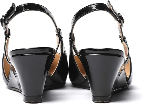 Vista 4 de MODENCOCO Zapatos de tacón bajo de cuña con hebilla y punta puntiaguda con hebilla para mujer de 2 pulgadas