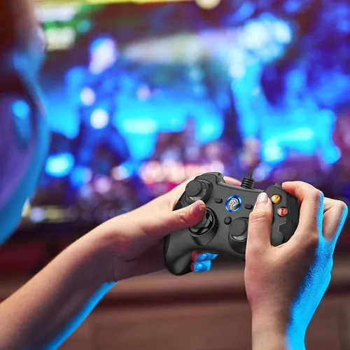 Vista 6 de EasySMX Controlador de juegos con cable mando de juegos de PC con doble vibración Turbo y botones de disparo para Windows PCPS3Android TV BoxTesla