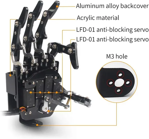 Vista 8 de Mano de Robot de Cinco Dedos con Movimiento Exclusivo, Brazo Mecánico Biónico de Robot de Bricolaje, Mano Izquierda