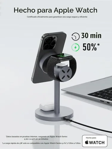 Vista 4 de MagFusion - Estación de carga 3 en 1 compatible con MagSafe, soporte de cargador inalámbrico magnético de 15 W, certificado Qi2, para iPhone