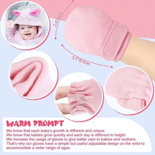 Vista 6 de Newcotte 12 pares de guantes ajustables para bebés, guantes transpirables de algodón para recién nacidos, guantes cálidos para bebés para niños