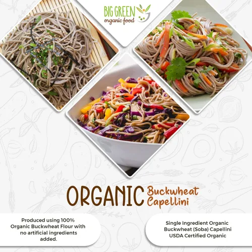 Vista 5 de Big Green Organic Food - Capellini de trigo sarraceno orgánico, 8.8 onzas, 100% trigo sarraceno, sin gluten, sin OMG (paquete de 5)