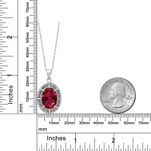 Vista 54 de Gem Stone King Collar con halo de dos filas de 5 a 10 quilates con piedra natal ovalada de 0.55 x 0.39 pulgadas en plata de ley 925 Collar