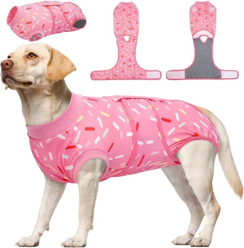 Vista 62 de Kuoser Traje de cirugía para perro, cómodo traje de recuperación para perras, mameluco protector posoperatorio, alternativa suave al cuello E