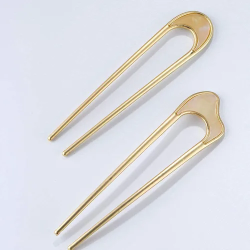 Vista 6 de Pasadores de pelo en forma de U de metal vintage palillos de pelo francés para mujer, 2 piezas, estilo 1