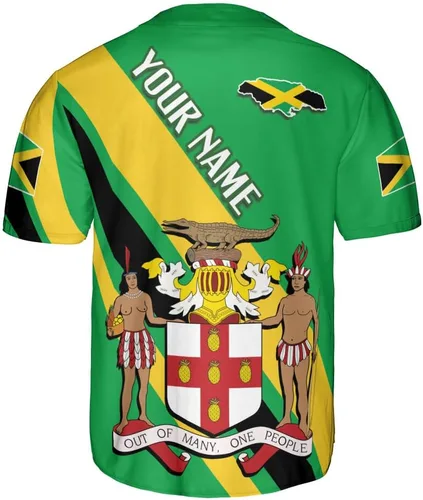 Vista 3 de Camiseta de béisbol de Jamaica con nombre personalizado, camiseta jamaicana personalizada, uniforme de orgullo de Jamaica, unisex, S-5XL