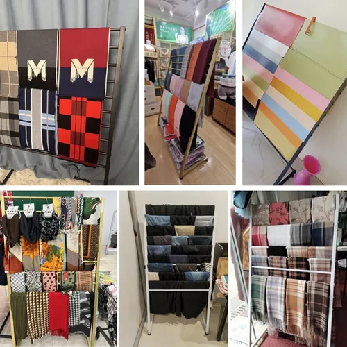 Vista 7 de Organizador de bufandas, soporte de exhibición de metal moderno para bufandas de seda, pantalones, hiyab/chal, estante de almacenamiento de 10 Negro