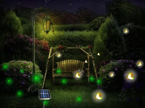 Vista 3 de Luces solares de luciérnaga con 9 luces LED parpadeantes para exteriores Divertidas luciérnagas de luz verde amarillento para jardín, patio