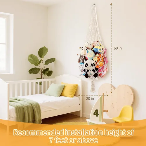 Vista 2 de Almacenamiento de animales de peluche, hamaca colgante de esquina de 60 pulgadas, organizador grande de animales de peluche con ganchos, red
