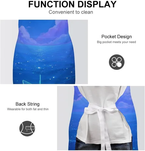 Vista 6 de MUSM Apron for Adults - 27.6 X 31.5 Inch, Heavy-Duty Polyester Aprons with Two Large Pockets, Waterproof Fluorescent Sea Kitchen Apron for Cooking