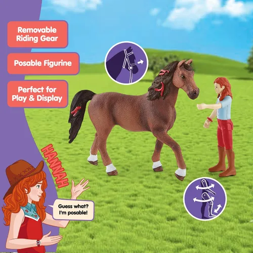 Vista 5 de Schleich Horse Club - Juego de 10 piezas de Hannah y Cayenne - Juguetes de caballo y jinete para niñas y niños con accesorios de equitación - Set