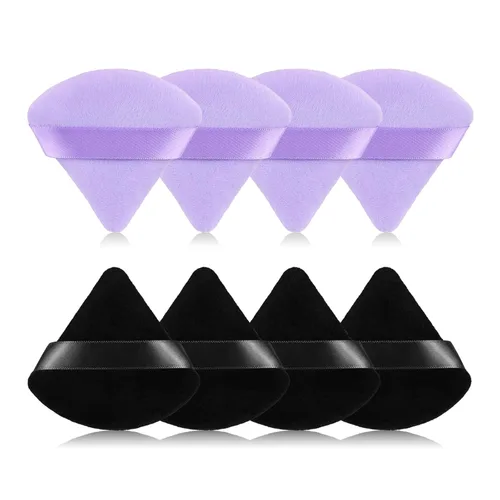 Vista 15 de 8 piezas de esponjas triangulares para polvo de maquillaje, hechas de terciopelo súper suave, diseñadas para contornear, ojos y esquinas, contenedor