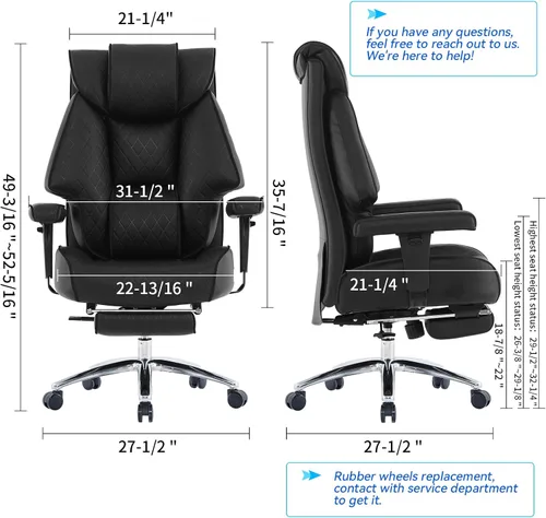 Vista 2 de EXCEBET Silla de oficina grande y alta con reposapiés, silla de oficina ejecutiva de piel sintética con respaldo alto de 400 libras, sillas