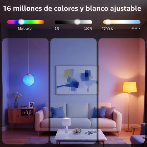 Vista 5 de DAYBETTER Bombillas inteligentes, bombilla inteligente compatible con Alexa y Google Home, A19 E26 2.4G WiFi Bluetooth Alexa, bombilla LED RGBCW que