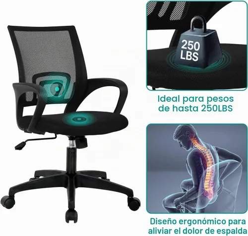 Vista 4 de Silla de oficina ergonómica con soporte lumbar, silla de escritorio de malla ajustable para dolor de espalda, taburete giratorio ejecutivo moderno